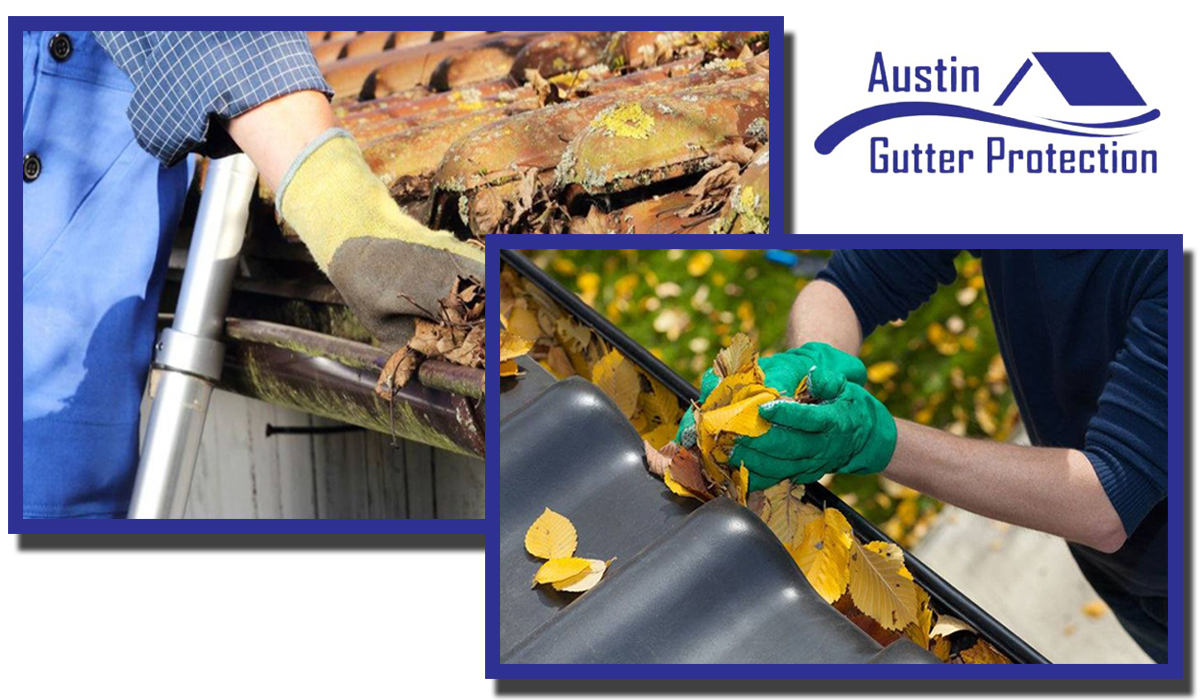 Roof gutters clogged with dried leaves. Get gutter cleaning services for your home.