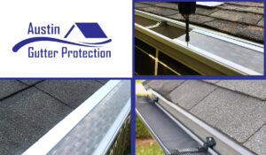 Gutter guards installed on roof gutters for protection.