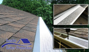 Rain gutters with leaf guards for gutter protection.