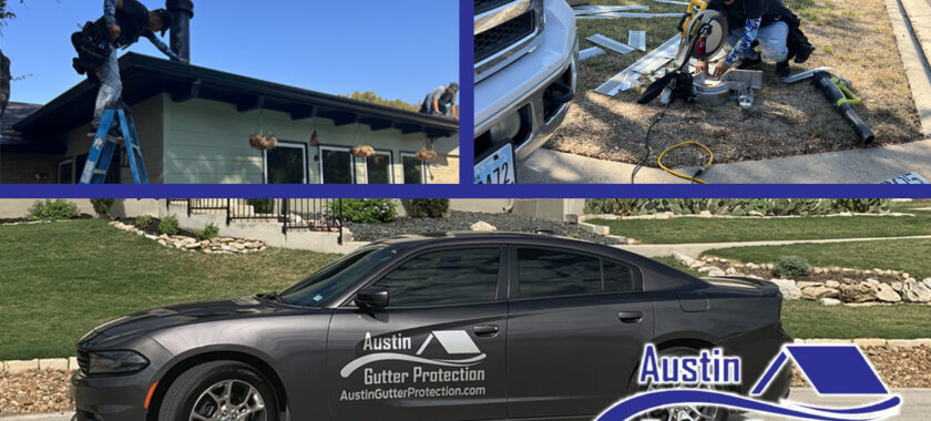 Staff at a roofing company repair a home's gutter. Find the best gutter repair in Austin.