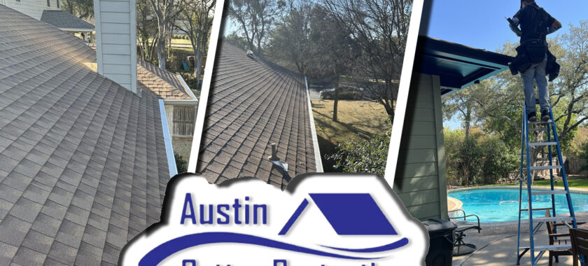 A man repairing gutters. Find essential gutter protection in Austin.