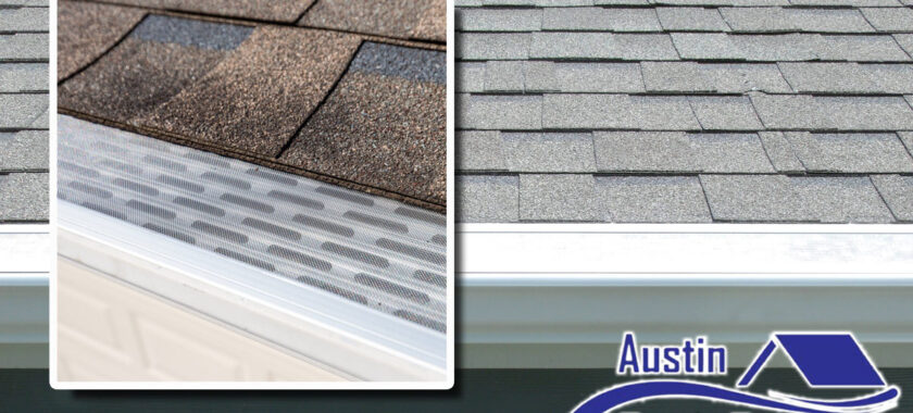 Home roof with shingles and gutter guards on the gutters. Get reliable gutter protection for Austin homes.